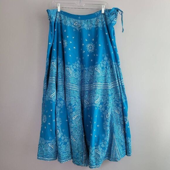 Soft Surroundings XL 100% cotton embellished full skirt sequined boho - Picture 1 of 9